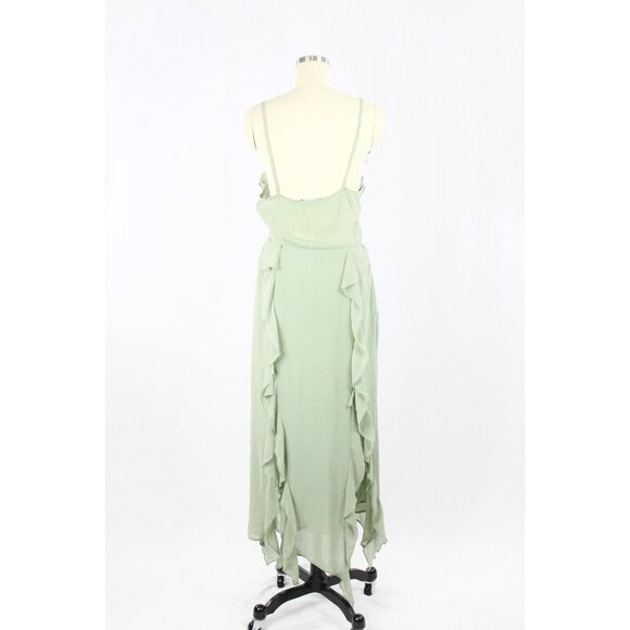 NWT ZARA Sea Green Chiffon Ruffle Cascading Long V-Neck Maxi Dress, Size L - Picture 3 of 15